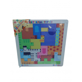 Hamaha Beyaz Çerçeve Ahşap Hayvan Puzzle 28X28
