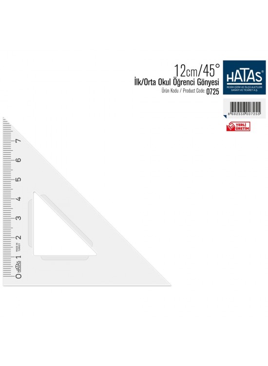 Hatas Öğrenci Gönyesi 45 Derece Plastik 12 CM 725 (1 Adet)