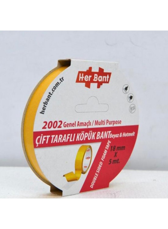 Her Bant Çift Taraflı Köpük Bant Askılı 18x5 Mt 2002