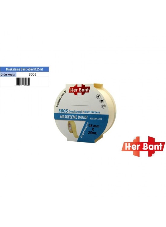 Her Bant Krepe (Maskeleme) Bantı 48 MMx25 Mt 3005 Her Bant Krepe (Maskeleme) Bantı 48 MMx25 Mt 3005