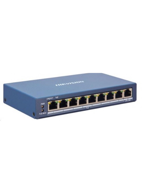Hikvision DS-3E1310P-EI-M 8×10-100 Mbps PoE Portu, 2×Gigabit RJ45 Portu 60W Switch