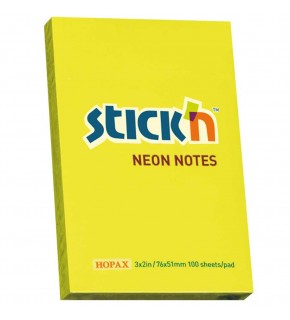 Hopax Stıckn Yapışkanlı Not Kağıdı 100 YP 76x51 Fosforlu Sarı 21132 (1 Adet)