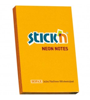 Hopax Stıckn Yapışkanlı Not Kağıdı 100 YP 76x51 Fosforlu Turuncu HE21160 (1 Adet)