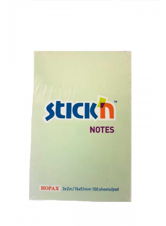 Hopax Stıckn Yapışkanlı Not Kağıdı 100 YP 76x51 Pastel Yeşil HE21147 (1 Adet)