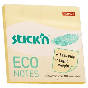 Hopax Stıckn Yapışkanlı Not Kağıdı 100 YP 76x76 Eco Pastel Sarı HE21745 (1 Adet)