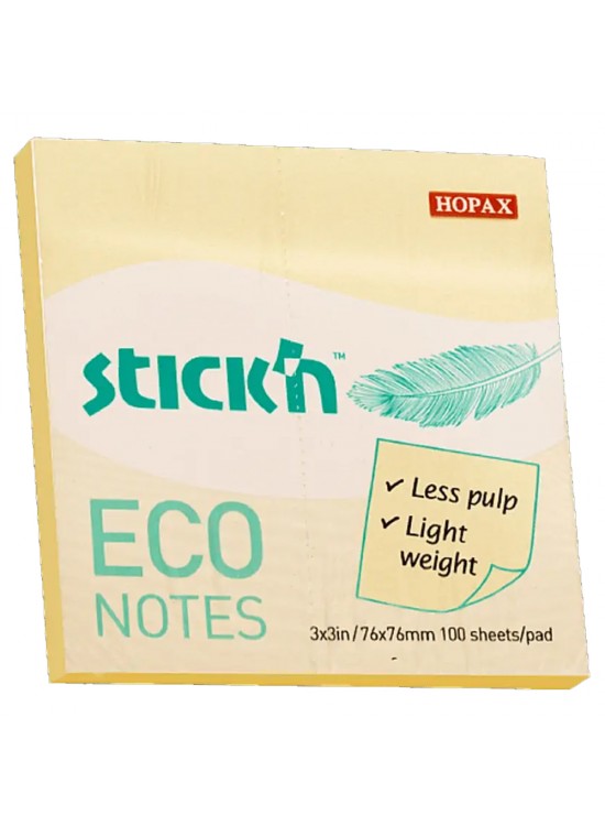 Hopax Stıckn Yapışkanlı Not Kağıdı 100 YP 76x76 Eco Pastel Sarı HE21745 (1 Adet)