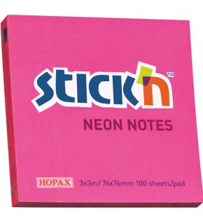 Hopax Stıckn Yapışkanlı Not Kağıdı 100 YP 76x76 Fosforlu Pembe HE21165 (1 Adet)