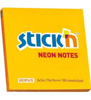 Hopax Stıckn Yapışkanlı Not Kağıdı 100 YP 76x76 Fosforlu Turuncu HE21164 (1 Adet)