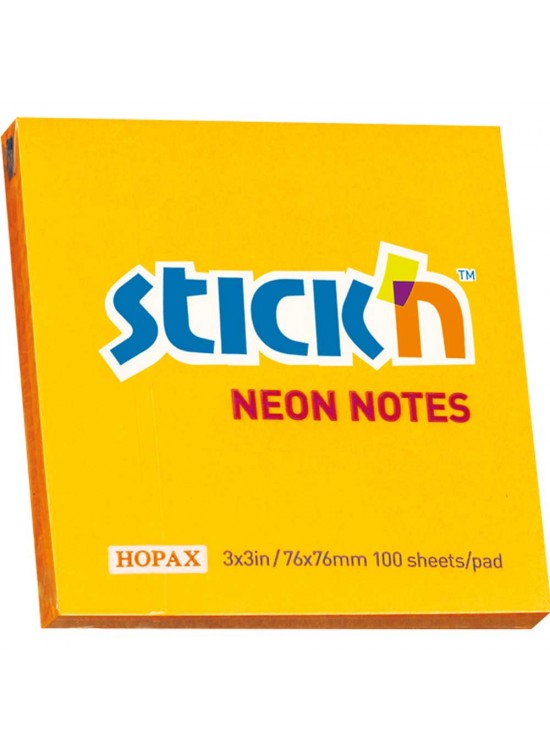 Hopax Stıckn Yapışkanlı Not Kağıdı 100 YP 76x76 Fosforlu Turuncu HE21164 (1 Adet)