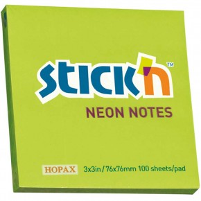 Hopax Stıckn Yapışkanlı Not Kağıdı 100 YP 76x76 Fosforlu Yeşil HE21167 (1 Adet)