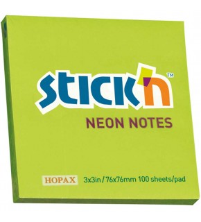 Hopax Stıckn Yapışkanlı Not Kağıdı 100 YP 76x76 Fosforlu Yeşil HE21167 (1 Adet)