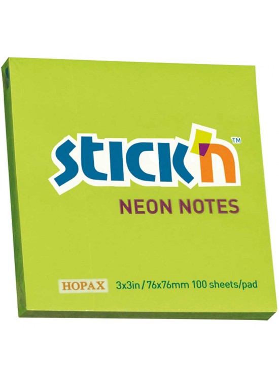 Hopax Stıckn Yapışkanlı Not Kağıdı 100 YP 76x76 Fosforlu Yeşil HE21167 (1 Adet)