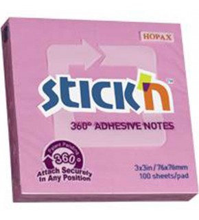 Hopax Stıckn Yapışkanlı Not Kağıdı 360° 100 YP 76x76 Pembe HE21554 (1 Adet)