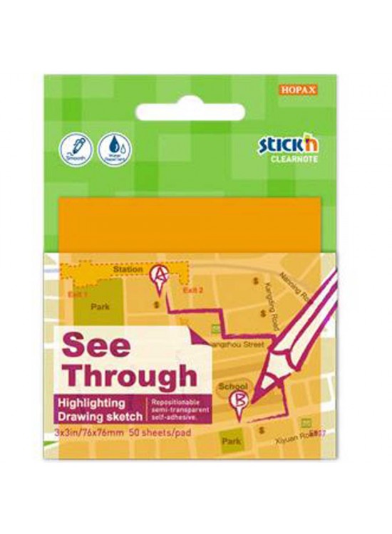 Hopax Stickn Yapışkanlı Not Kağıdı 76x76 Yarı Saydam Neon Turuncu 50 YP 2171