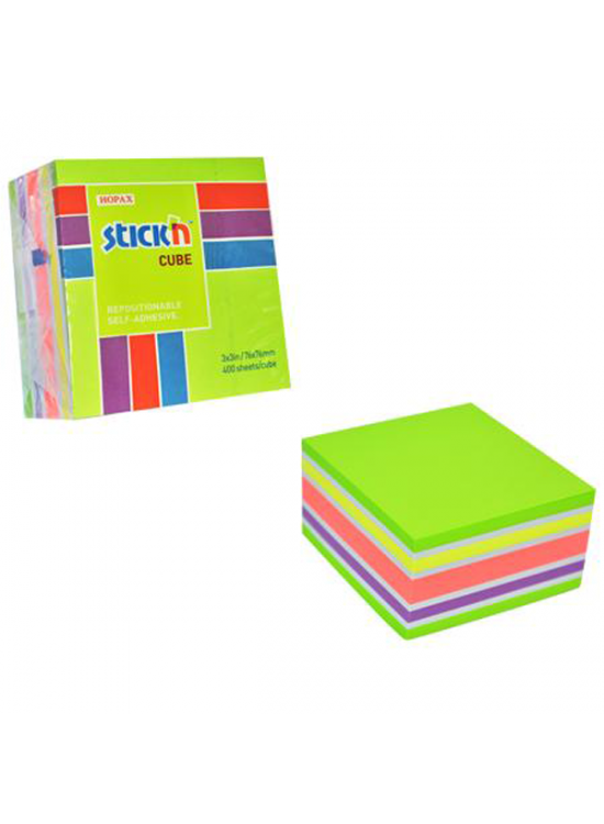 Hopax Stıckn Yapışkanlı Not Kağıdı Küp 400 YP 76x76 5 NP Mıx-A Renk 21537
