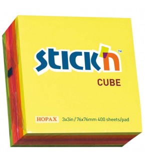 Hopax Stıckn Yapışkanlı Not Kağıdı Küp Fosforlu 400 YP 76x76 5 Renk 21012