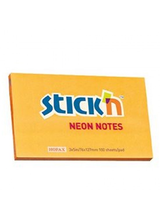 Hopax Stıckn Yapışkanlı Not Kağıdı Neon Turuncu 76x127 MM 100 YP HE21168 (1 Adet)