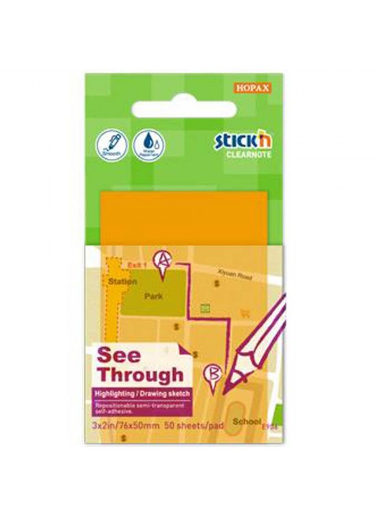 Hopax Stıckn Yapışkanlı Not Kağıdı Yarı Saydam 50 Yaprak 76x51 Neon Turuncu 21706 (1 Adet)