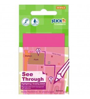Hopax Stıckn Yapışkanlı Not Kağıdı Yarı Saydam 50 YP 76x51 Neon Pembe 21707 (1 Adet)