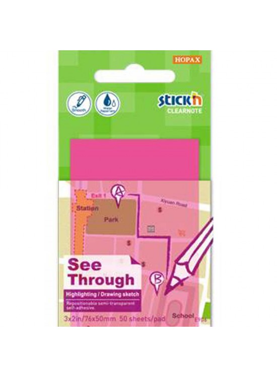 Hopax Stıckn Yapışkanlı Not Kağıdı Yarı Saydam 50 YP 76x51 Neon Pembe 21707 (1 Adet)
