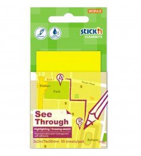 Hopax Stıckn Yapışkanlı Not Kağıdı Yarı Saydam 50 YP 76x51 Neon Sarı 21705 (1 Adet)