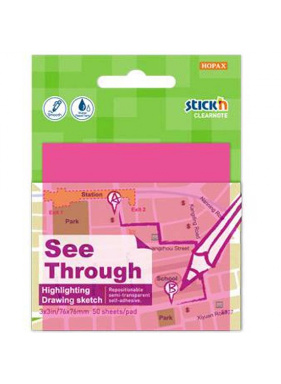Hopax Stıckn Yapışkanlı Not Kağıdı Yarı Saydam 50 YP 76x76 Neon Pembe 21711 (1 Adet)