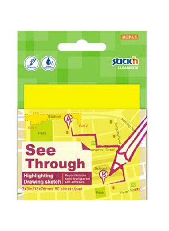 Hopax Stıckn Yapışkanlı Not Kağıdı Yarı Saydam 50 YP 76x76 Neon Sarı 21709 (1 Adet)