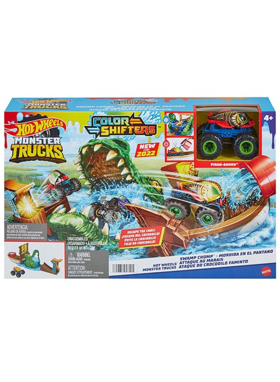 Hot Wheels Monster Trucks Renk Değiştiren Araçlar Timsahdan Kaçış Oyun Seti