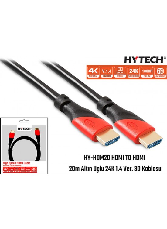 Hytech HY-HDM20 Hdmi To Hdmi 20m Altın Uçlu 24k 1.4 Ver 3d Kablosu