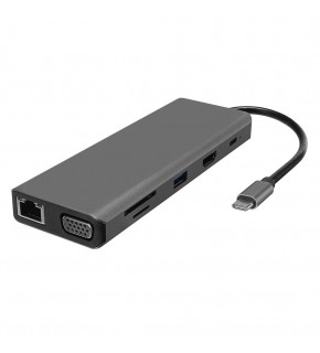 Hytech HY-USBC32 4K-2K Ultra HD Gri Metal 5x USB2.0-USB3.0 100M RJ45 PD, TypeC Data, ö