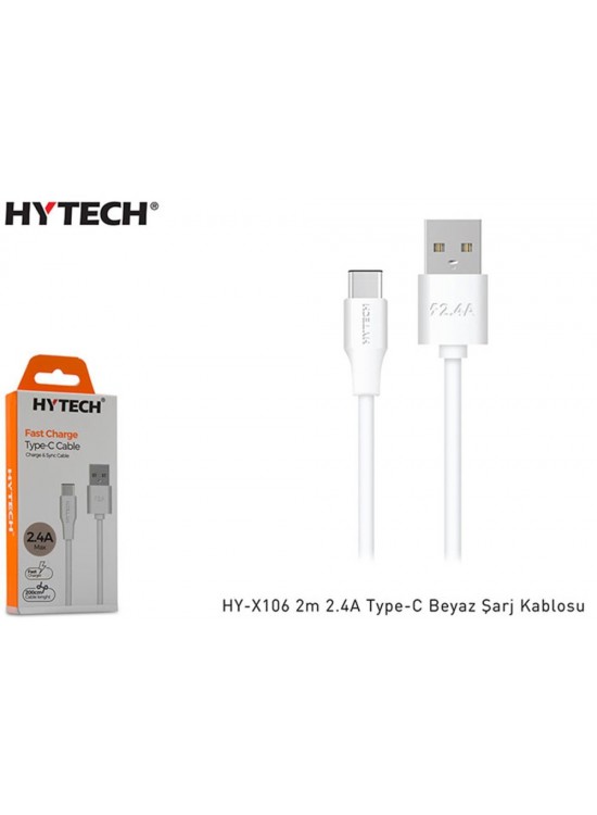 Hytech HY-X106 2m 2.4A Type-C Beyaz Şarj Kablosu