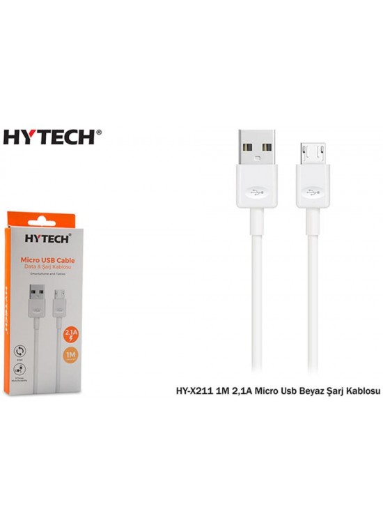 Hytech HY-X211 1M 2,1A Micro Usb Beyaz Şarj Kablosu