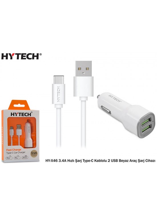 Hytech HY-X46 3.4A Hızlı Şarj Type-C Kablolu 2 USB Hytech HY-X46 3.4A Hızlı Şarj Type-C Kablolu 2 USB