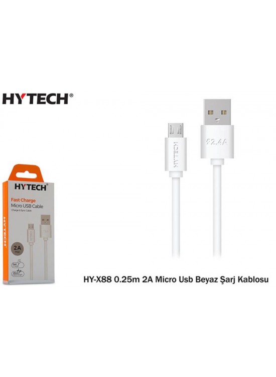 Hytech HY-X88 0.25m 2A Micro Usb Beyaz Şarj Kablos