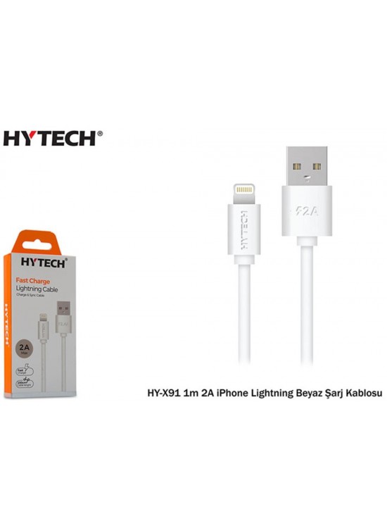 Hytech HY-X91 1m 2A iPhone Lightning Beyaz Şarj Kablosu