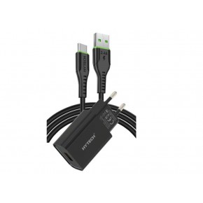 Hytech HY-XE26T Type-C Kablolu 2100MA Ev Şarj 11W + 2,4A Siyah Şarj Adaptör Seti