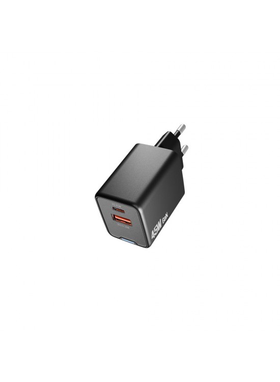 Hytech HY-XEG45 Type USB-C 45W PD + 18W USB QC 3.0 GAN Siyah Hızlı Ev Şarj Adaptörü Hytech HY-XEG45 Type USB-C 45W PD + 18W USB QC 3.0 GAN Siyah Hızlı Ev Şarj Adaptörü