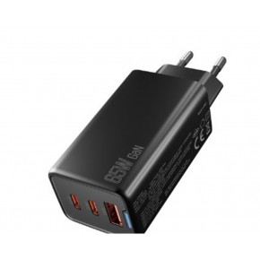Hytech HY-XEG65 2-USB-C + USB-A GAN PD 65W - QC 18W Type PD-PPS Siyah EV-NOTEBOOK Şarj Adaptör