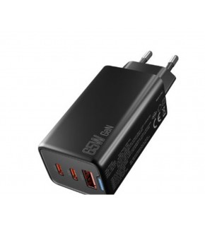 Hytech HY-XEG65 2-USB-C + USB-A GAN PD 65W - QC 18W Type PD-PPS Siyah EV-NOTEBOOK Şarj Adaptör