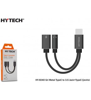 Hytech HY-XO40 Gri Metal TypeC to 3.5 jack+TypeC Çevirici