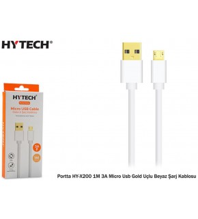 Hytech Portta HY-X200 1M 3A Micro Usb Gold Uçlu Beyaz Şarj Kablosu
