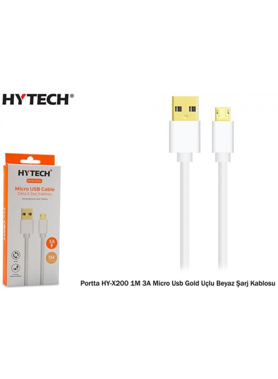 Hytech Portta HY-X200 1M 3A Micro Usb Gold Uçlu Beyaz Şarj Kablosu Hytech Portta HY-X200 1M 3A Micro Usb Gold Uçlu Beyaz Şarj Kablosu