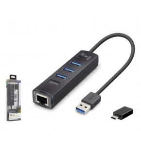 iETOP RJ4503 USB Type-C 3.2 Gen1 Combo Anahtarlı Hub Gigabit LAN 4 Port 5 Gbps Siyah
