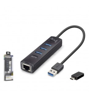 iETOP RJ4503 USB Type-C 3.2 Gen1 Combo Anahtarlı Hub Gigabit LAN 4 Port 5 Gbps Siyah