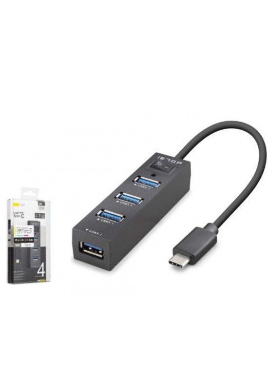 iETOP TU329 Type-C 3.1 Gen1 Anahtarlı Hub 4 Port 5 Gbps Siyah