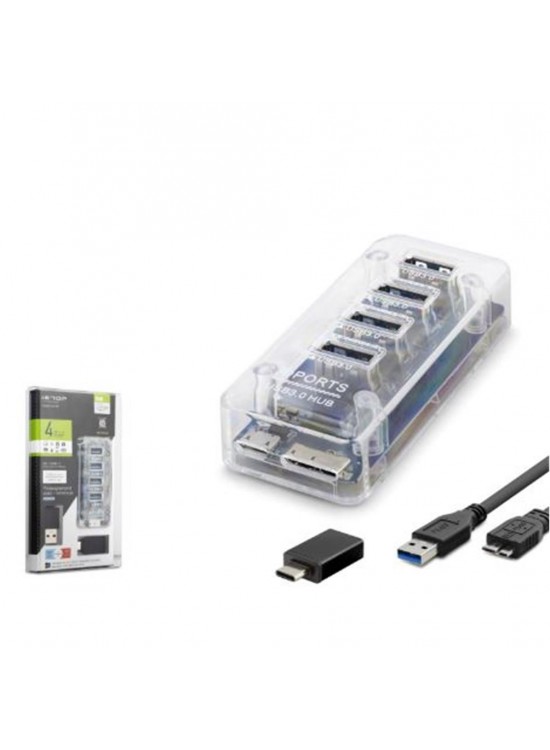 iETOP U336 USB Type-C 3.1 Gen1 Hub 4 Port 5 Gbps Şeffaf