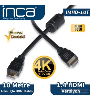Inca IMHD-10T 10mt Örgülü 4K 1,4 V 3D Altın Uçlu HDMI Kablo 2160P Görüntü Kalitesi Parazit Korumas