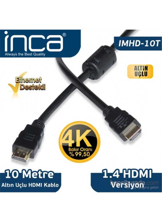 Inca IMHD-10T 10mt Örgülü 4K 1,4 V 3D Altın Uçlu HDMI Kablo 2160P Görüntü Kalitesi Parazit Korumas Inca IMHD-10T 10mt Örgülü 4K 1,4 V 3D Altın Uçlu HDMI Kablo 2160P Görüntü Kalitesi Parazit Korumas