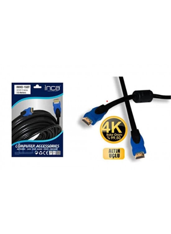 Inca IMHD-150T 15mt 4K 1,4 V 3 D Altın Uçlu Hdmı To Hdmı Kablo (99,5 Bakır)