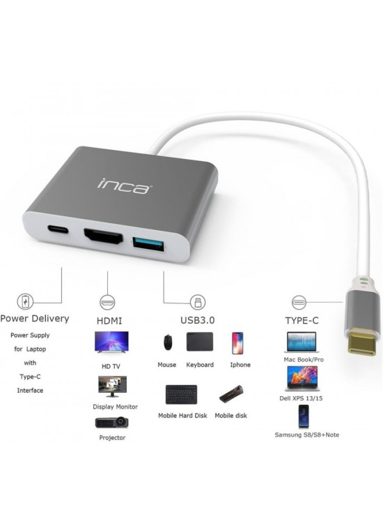 Inca ITPC-04TX Type-c Hub HDMI 4K@30hz USB3.0+PD100W Akım ve Voltaj Korumalı Alüminyum Çoklayıcı Inca ITPC-04TX Type-c Hub HDMI 4K@30hz USB3.0+PD100W Akım ve Voltaj Korumalı Alüminyum Çoklayıcı